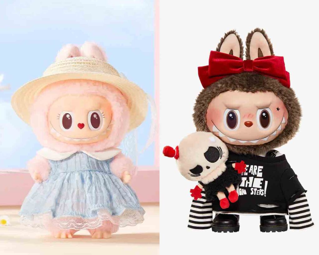 Deux poupées Labubu en tenue mignonne et punk