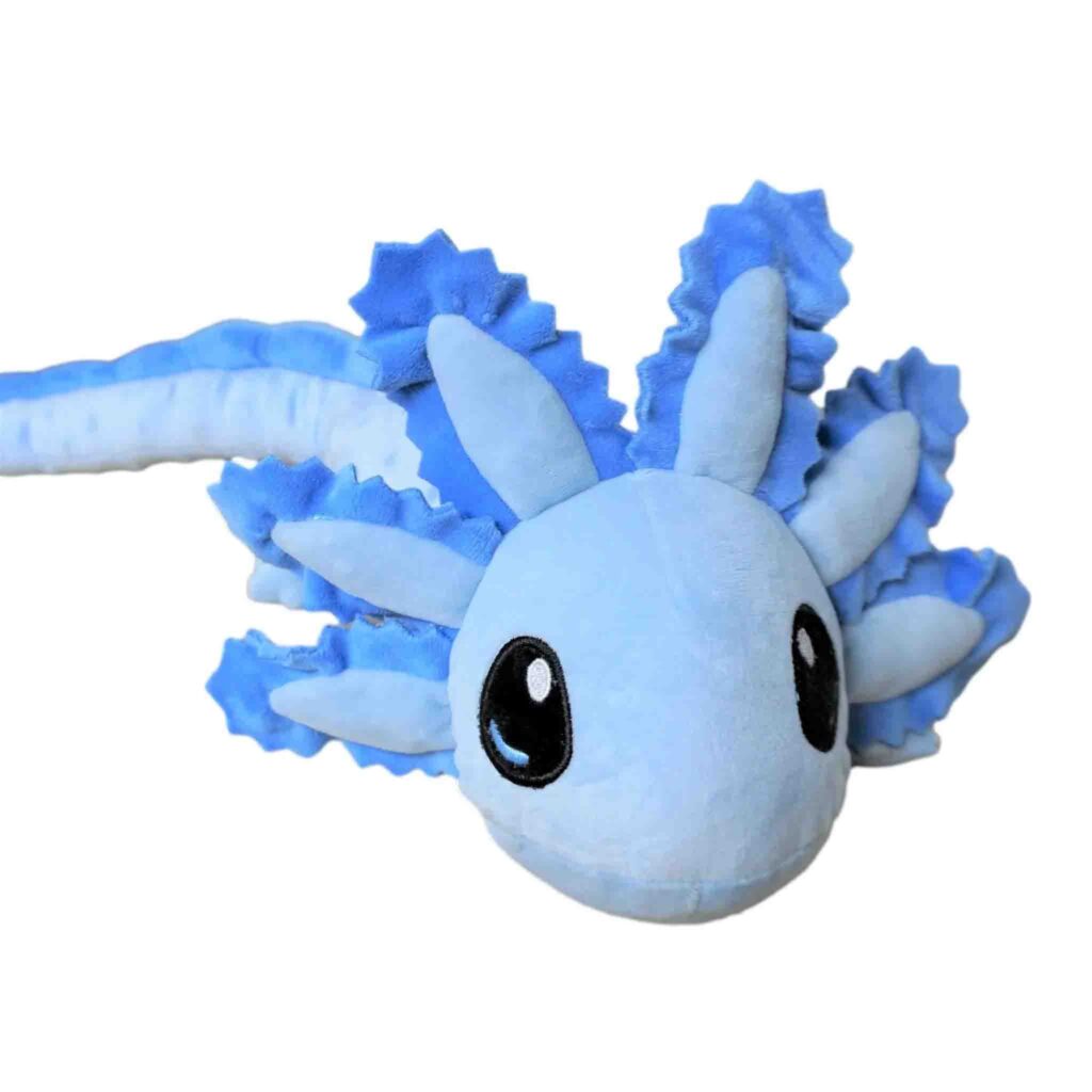 Cute blue plush sea creature with frilled fins