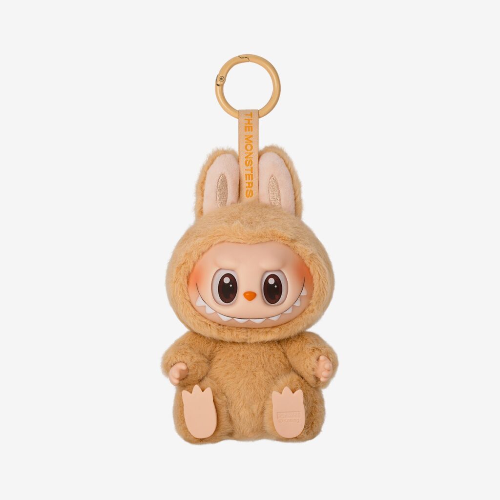 Peluche Labubu beige avec oreilles de lapin et porte-clés