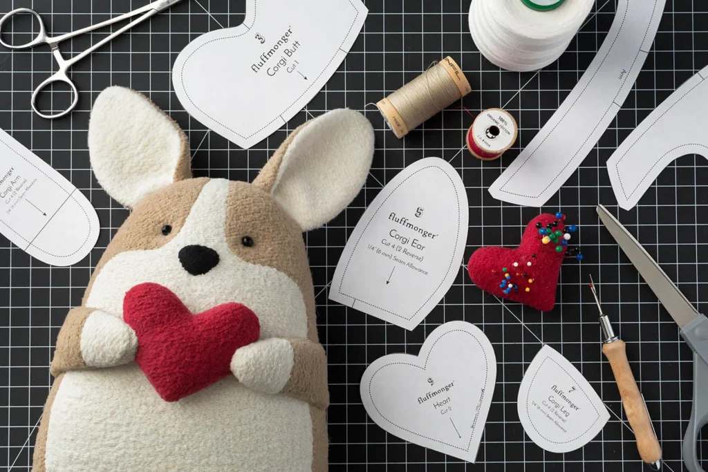 Sewing tools and plush dog patterns