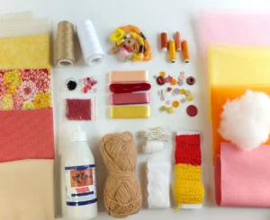 Various colorful sewing materials for plush toys