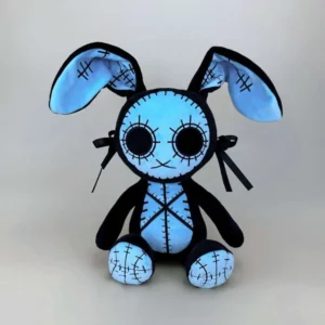 Black and blue stitched voodoo bunny plush toy