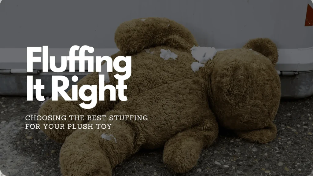 A teddy bear with missing stuffing lying on the ground, with the text "Fluffing It Right" overlayed.
