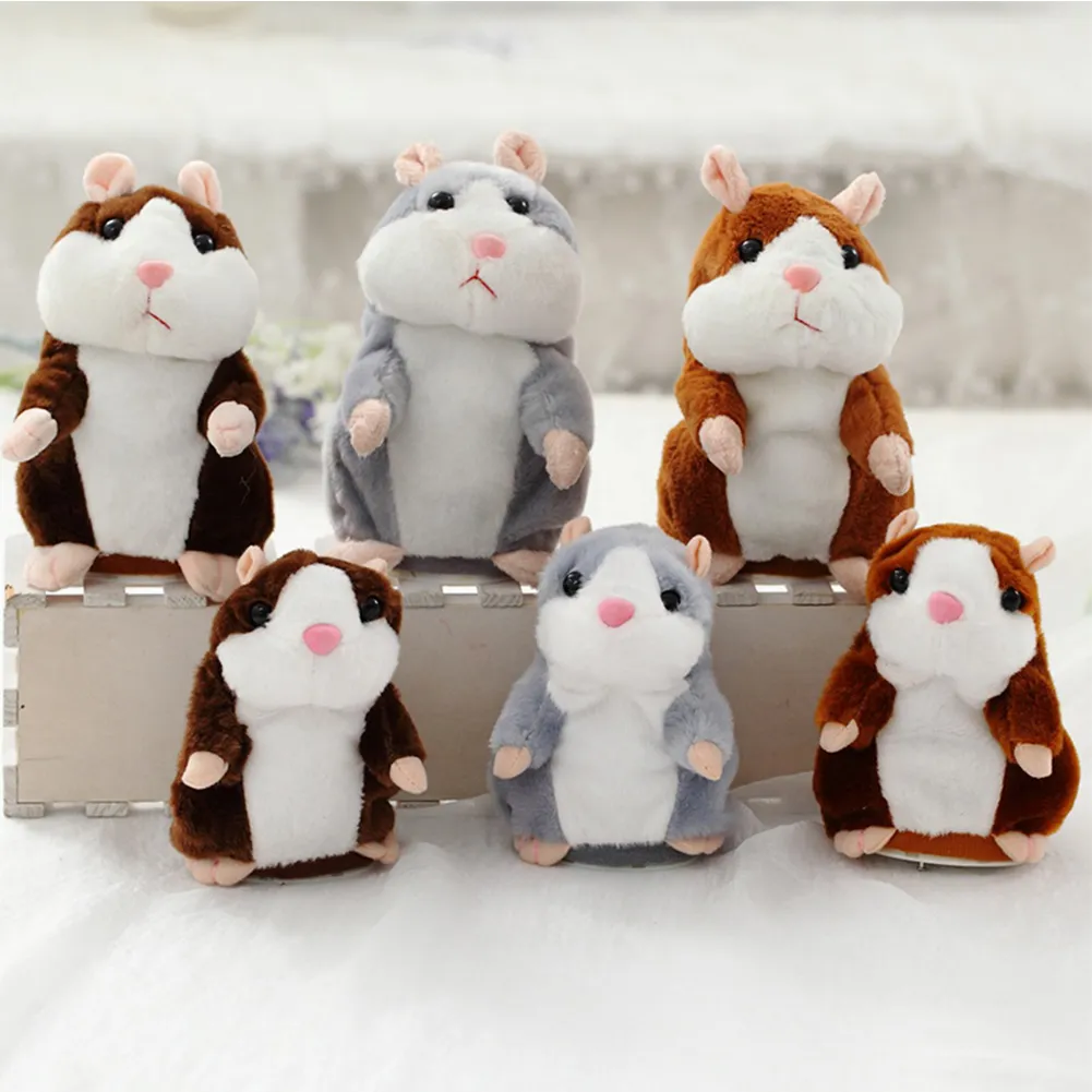 Six colorful plush hamster toys in two rows