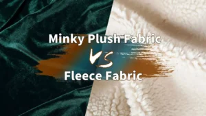Dark green minky plush fabric versus light cream fleece fabric texture.