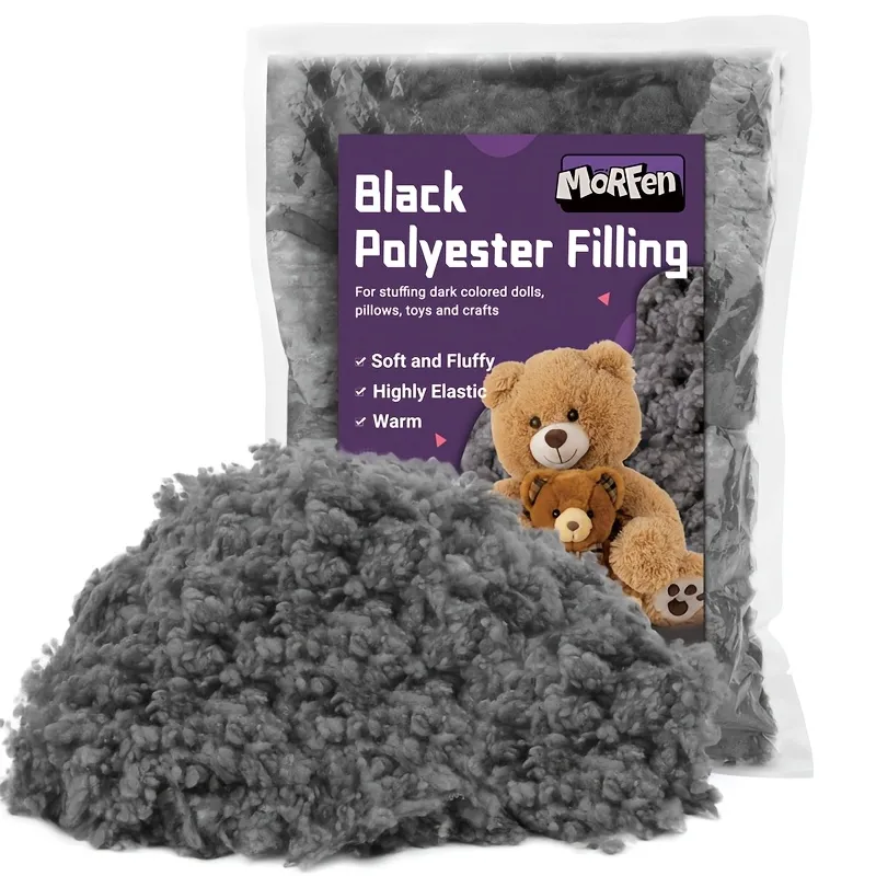 Soft, fluffy black polyester stuffing for toys and crafts