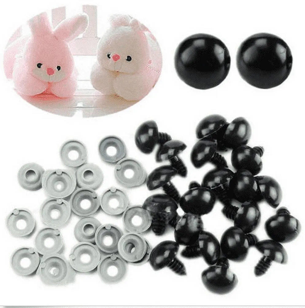 Black plastic safety eyes with washers for DIY plush toys and dolls
