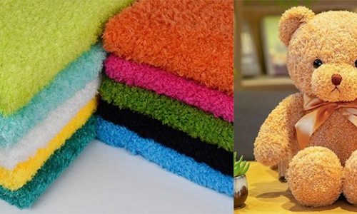 Plush Toy Fabrics Colorful plush fabrics and a teddy bear