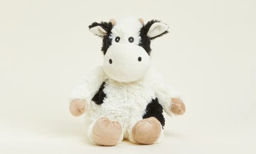 Plush Cow Toy Soft black and white cow stuffed animal with beige hooves and a friendly face